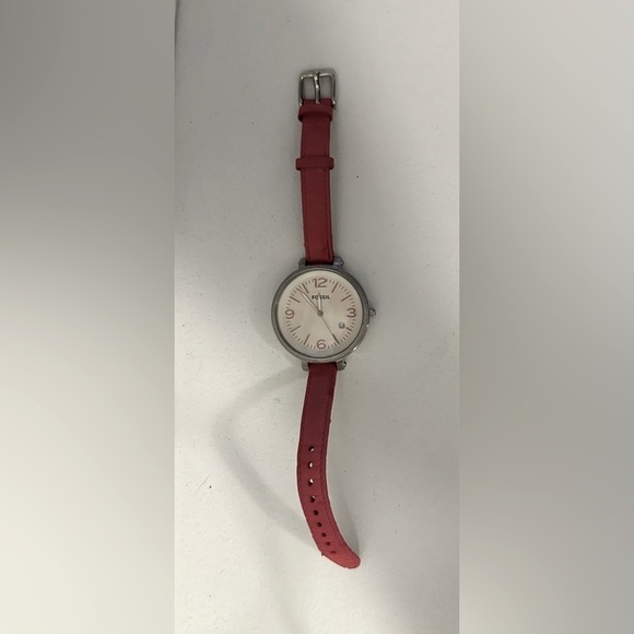Fossil Brand Hot Pink Watch Adjustable  Leather Strap Silver Watch Face Round - Picture 1 of 6